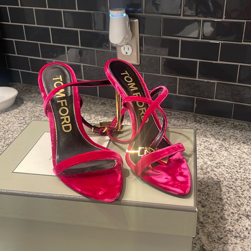 Tom Ford Padlock Velvet Sandals - Fuchsia Size 40 - Picture 3 of 4